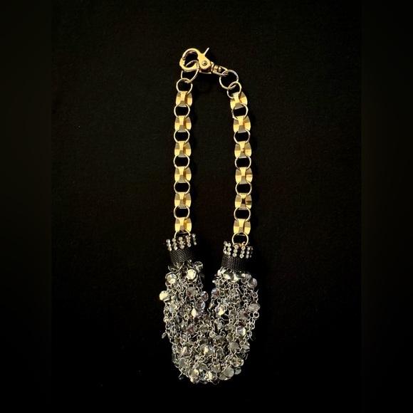 New! Chunky Statement 22” Necklace Silver, Gold & Rhinestone, Great bling! - Picture 12 of 13